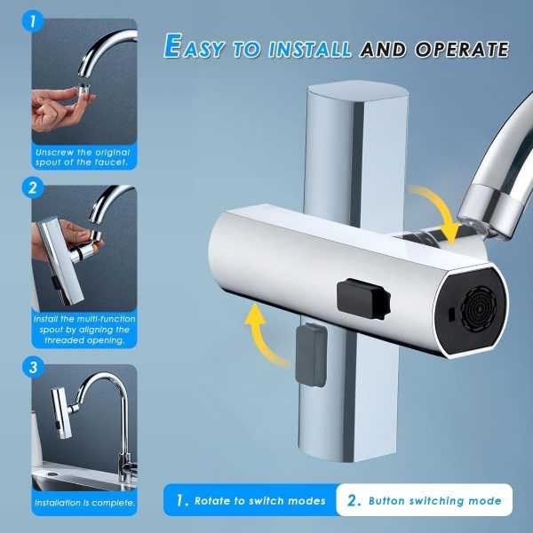 Multifunctional Kitchen Sink Waterfall Faucet Pressurized Bubbler Splash-proof 4 Modes Spout Bathroom Basin Tap Extender Adapter