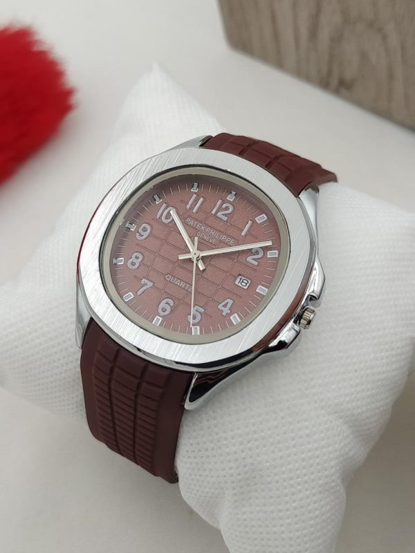 A1 Patek Philippe Geneve Stylish Watch Silicon Strap Silver Dial