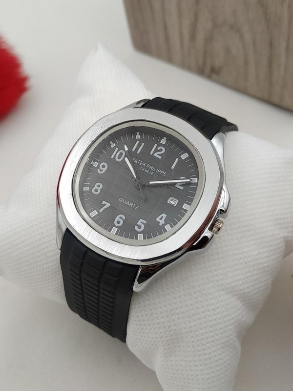 A1 Patek Philippe Geneve Stylish Watch Silicon Strap Silver Dial