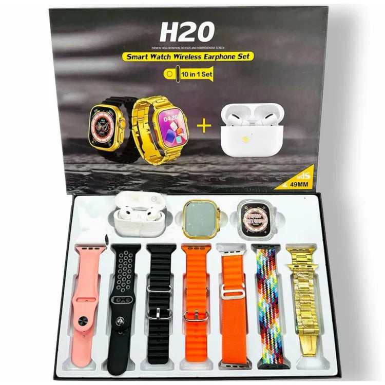 H20 Smart Watch With Wireless Earphones Set 10 In 1 Strap