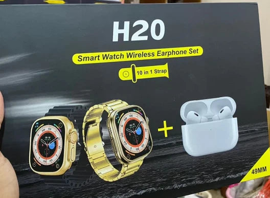 H20 Smart Watch With Wireless Earphones Set 10 In 1 Strap